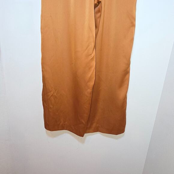 Zara Rust Orange Wide Leg Pants XS Satin High Rise Elastic Waist Pockets - Picture 4 of 6